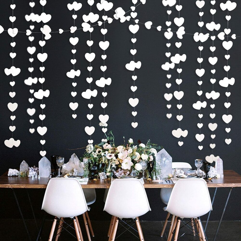 52Ft Valentines Day Party Decorations White Heart Garland White Love Heart Hangi